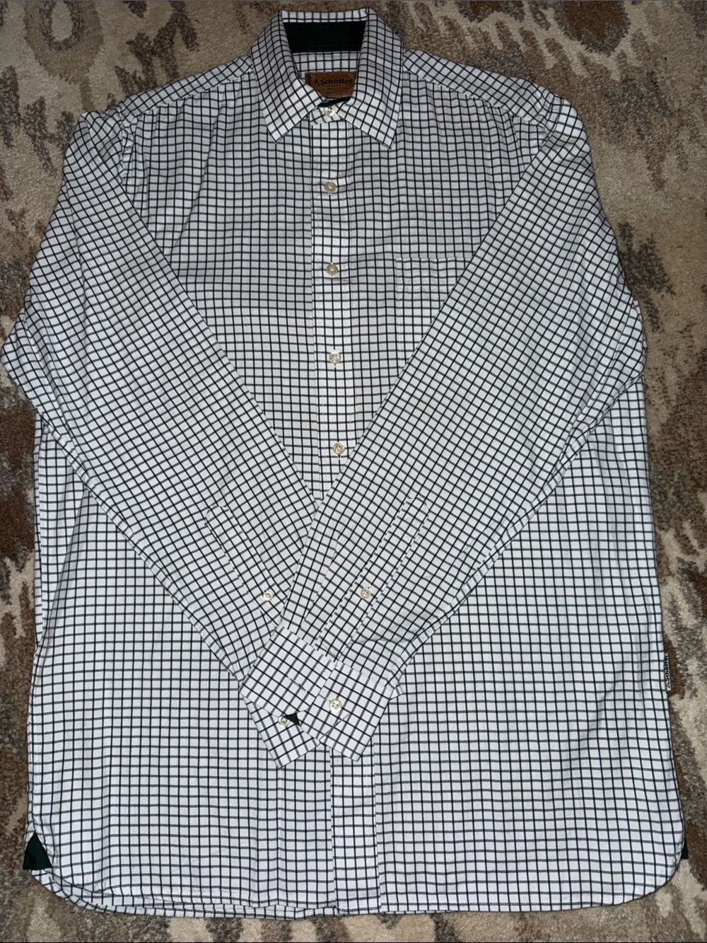 100% Cotton Green Windowpane Dress Shirt - Classic Fit L